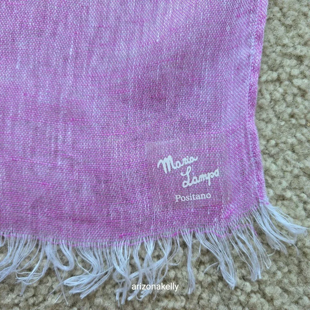 NWT Linen Scarf Italian Maria Lampo Pink & White